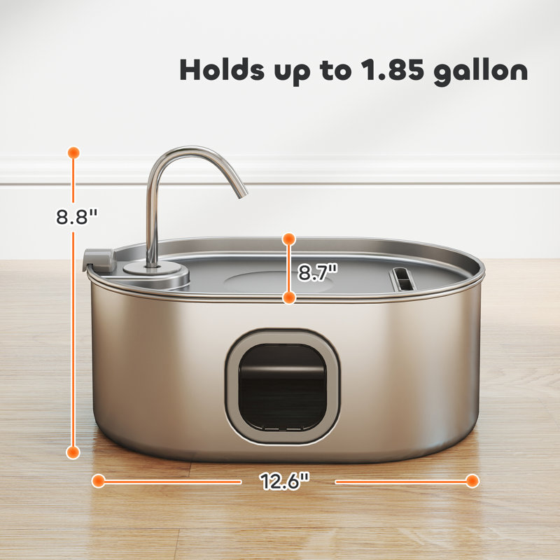 Fontaine à chat en acier inoxydable, 246 oz / Fontaine automatique pour animaux 7L avec filtres, pompe ultra-silencieuse, fenêtre de visibilité, distributeur de bol d'eau pour chiens, chats et maisons multi-animaux