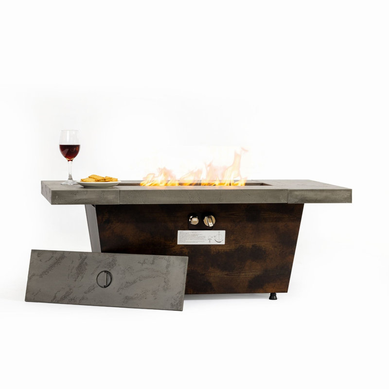 Table de foyer rectangulaire de 107 cm (42 po) avec couvercle amovible, chauffage de terrasse gris de 50 000 BTU
