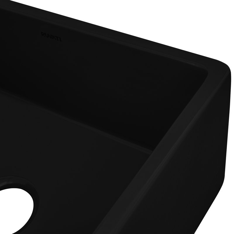 23'' L Double Bowl Fireclay Kitchen Sink, Black