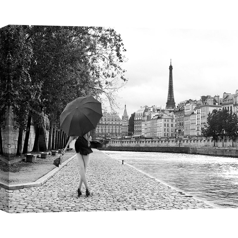 3AP6271 Quay of the Seine (BW) 1 Piece Wrapped Canvas Wall Art, 50cm H x 70cm W x 4cm D