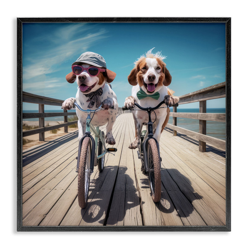 Az-196-encadré Coastal Bicycle Dogs par Ray Powers, H 12 po x l 12 po x P 1,5 po, Giclée encadrée noir minuit