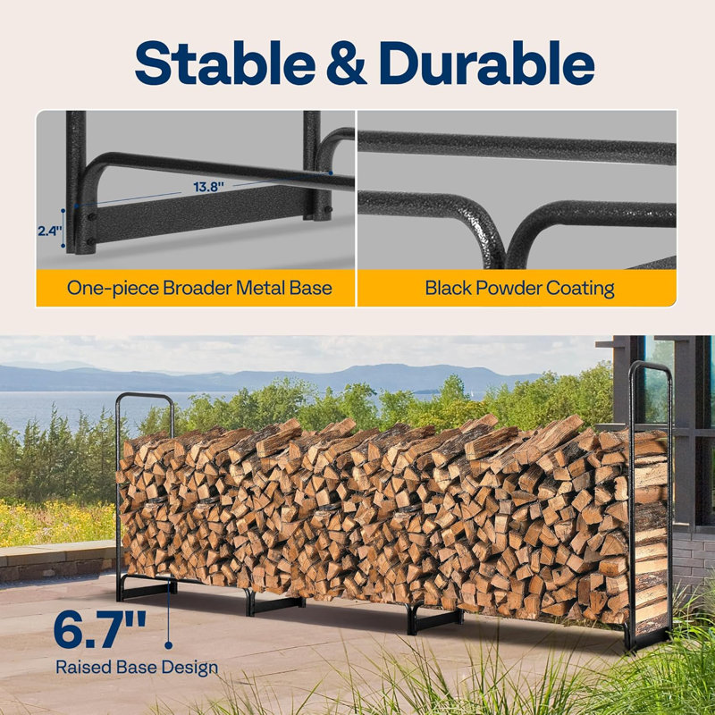 12 ft Black Heavy Duty Steel Firewood Rack with Cover