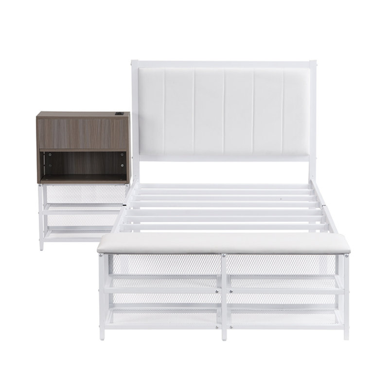 Lit en métal avec armoires de rangement, Simple, Blanc