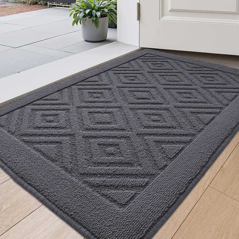 Large Indoor Outdoor Doormat,Machine Washable Low Profile Non-Slip Rug for Front Back Door,Entry, 15" W x 24" L, Dark Gray