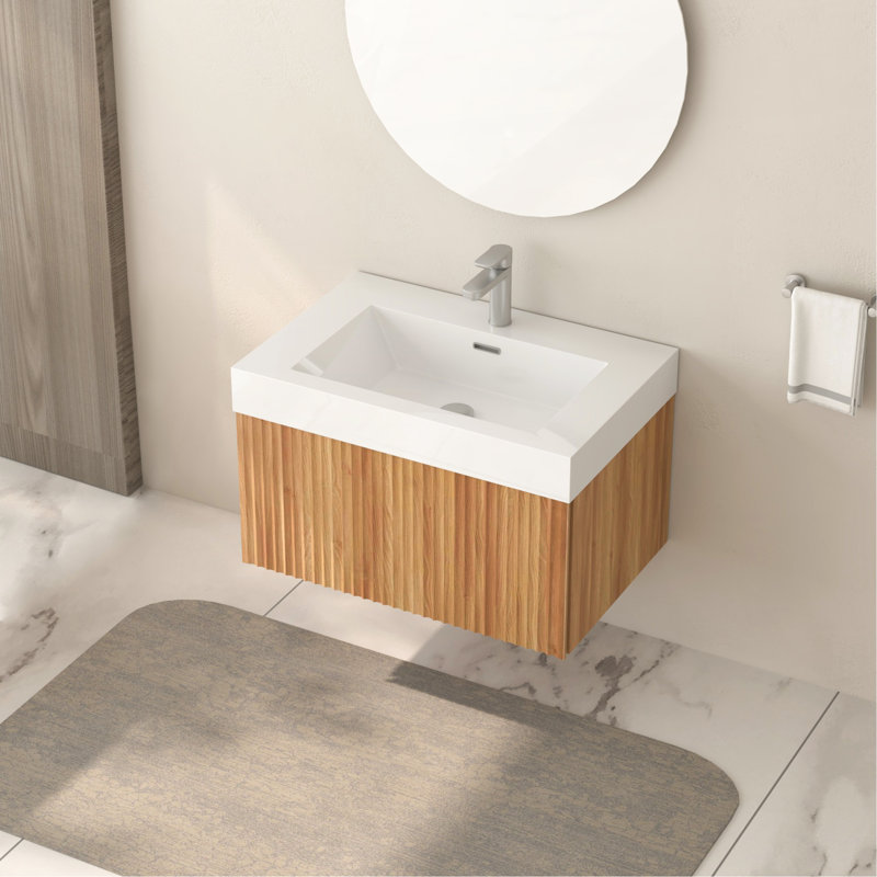 Meuble-lavabo mural de 30 po avec lavabo, armoire de salle de bain murale flottante avec contreplaqué intégré, 29"