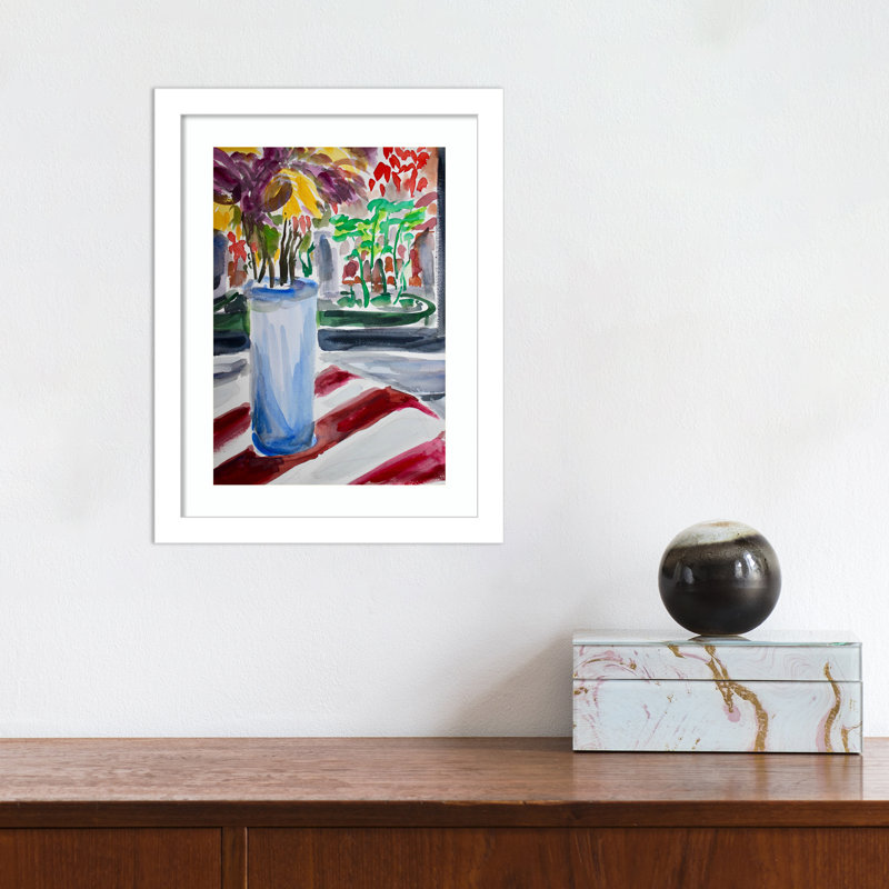 Montpellier Blue Vase And Window Box Framed On Paper by Montpellier Print, 13" H x 10" W x 1" D, White