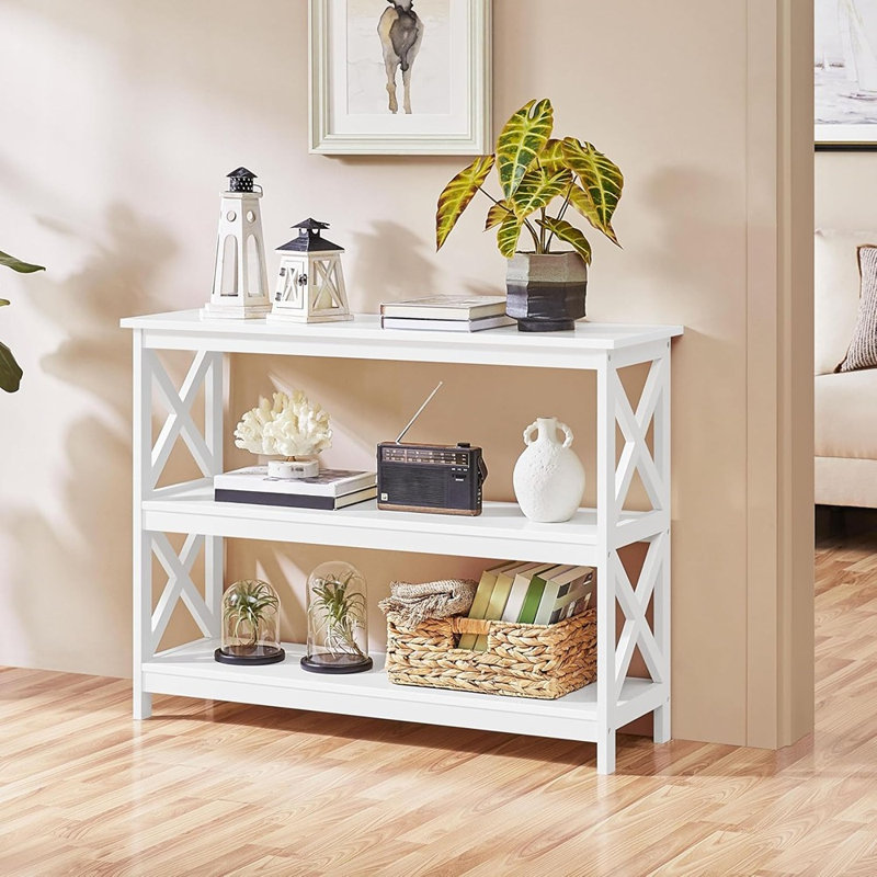 Console avec 3 tablettes de rangement - Design d'entrée étroit, blanc