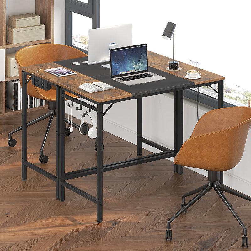 Metal Base Computer Desk with Power Outlet