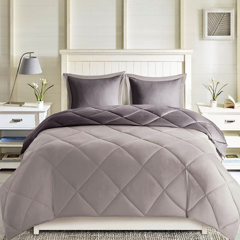 Édredon très grand 3M - 2 taies décoratives, gris, duvet synthétique réversible gris lavable à la machine, Gray