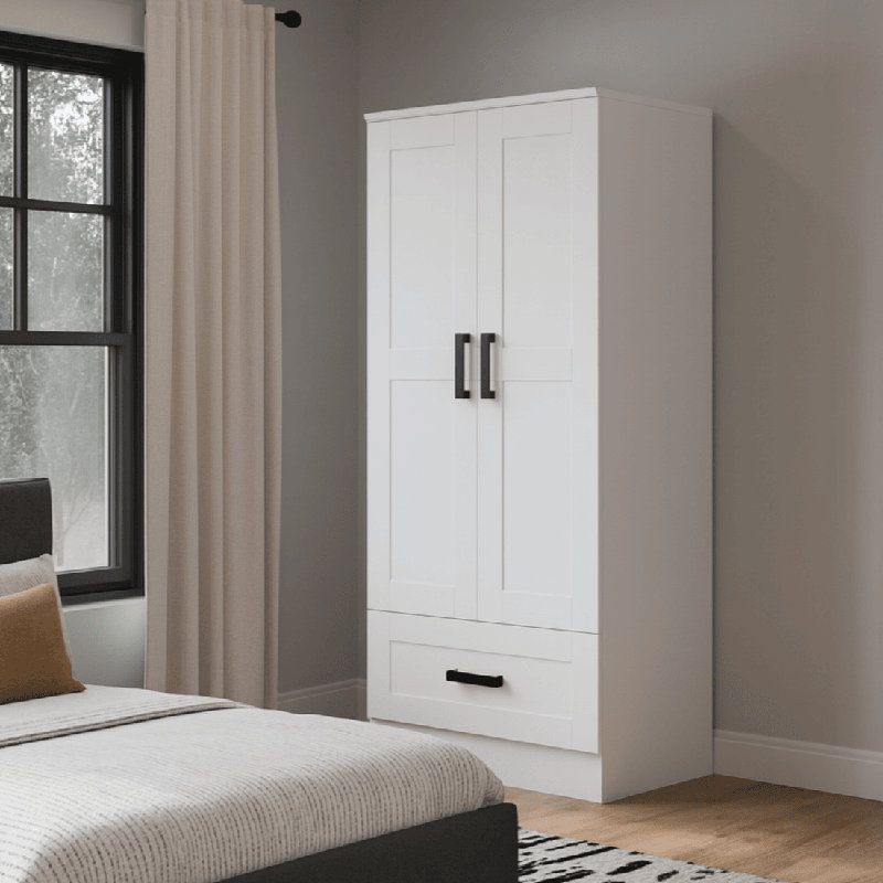 Armoire-penderie 2 portes et 1 tiroir, Blanc