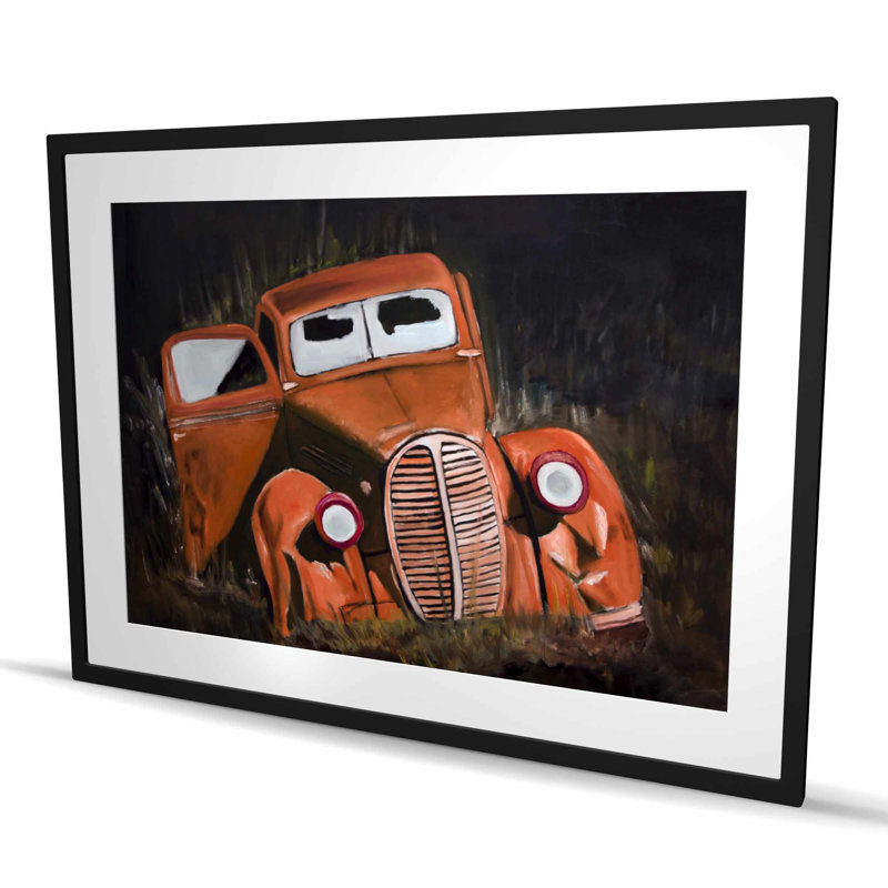Humpy Old Car by Night - Reproduction encadrée mat pour la décoration intérieure, Noir, H 36 po x l 48 po
