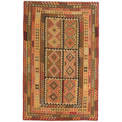 Rectangle 196 cm x 302 cm Geometric Hand Woven Kilim Area Rug