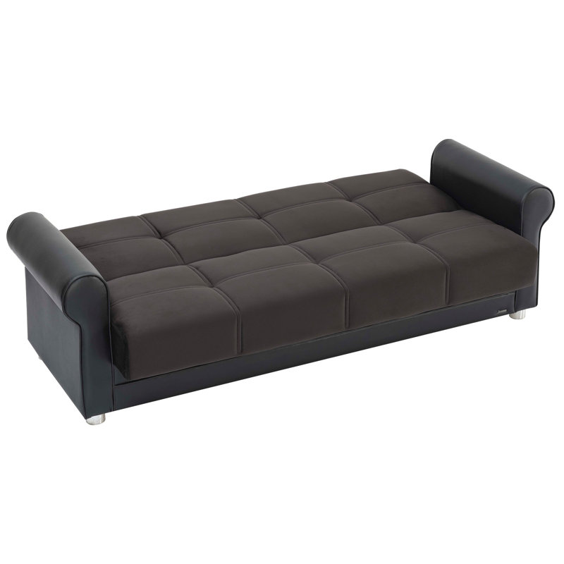 Sara Fabric Upholstered 3-in-1 Sleeper Sofa Bed with Storage, Black Polyester, 36.61"H x 87.79"W x 33.46"D