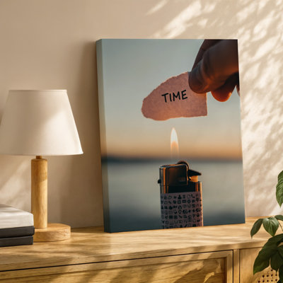 Canvas A Hand Depicted In A Light Realistic Style Holds A Wall Art Piece Of Paper Labeled TIME Above An Open Lighter Which For Modern Canvas Wall Art