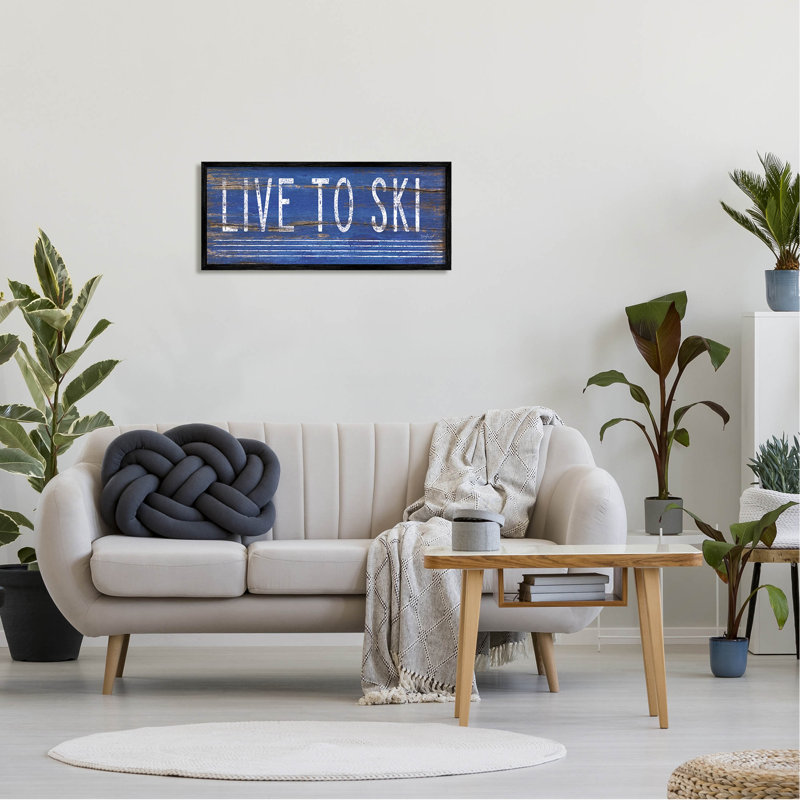 «Live to ski rustic phrase», estampe numérique par Jennifer Pugh, H 13 po x l 30 po x P 1,5 po, Giclée encadrée noir minuit