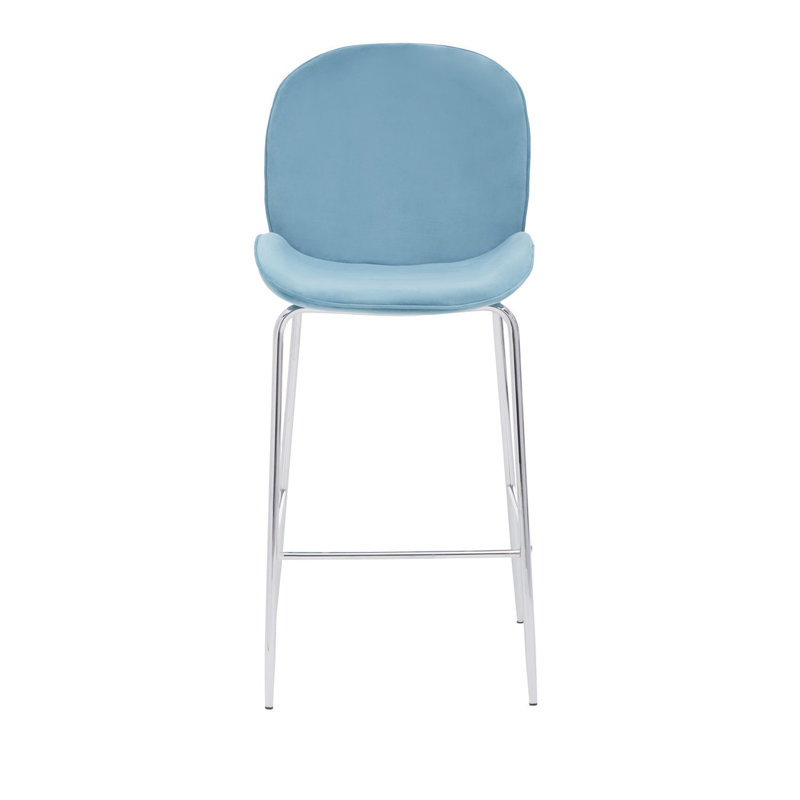 Elsberry Upholstered Counter Stool with Metal Frame, Silver, Blue