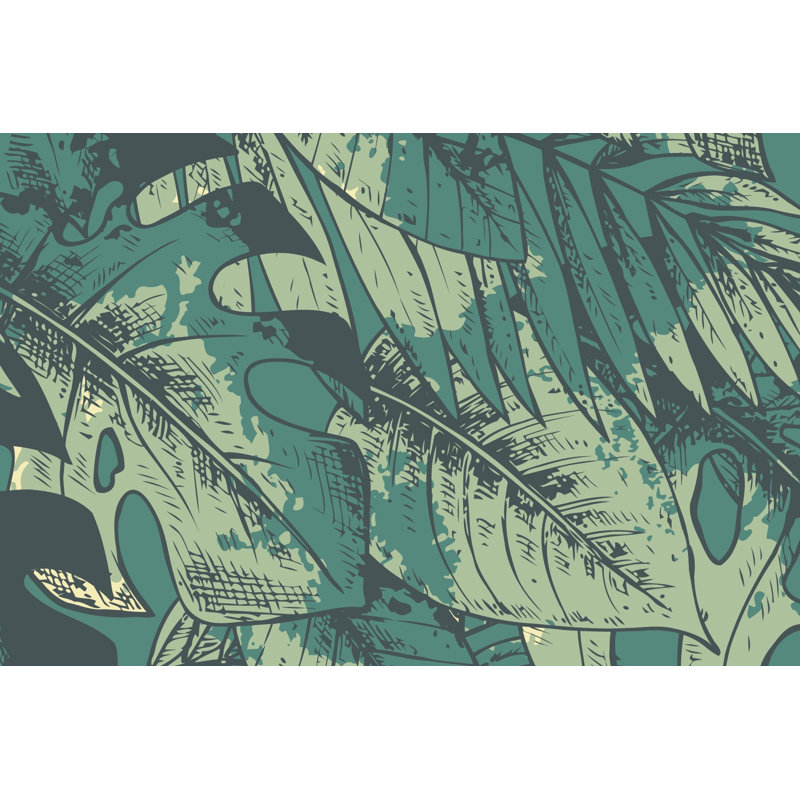 Papier peint abstrait vert avec feuilles tropicales