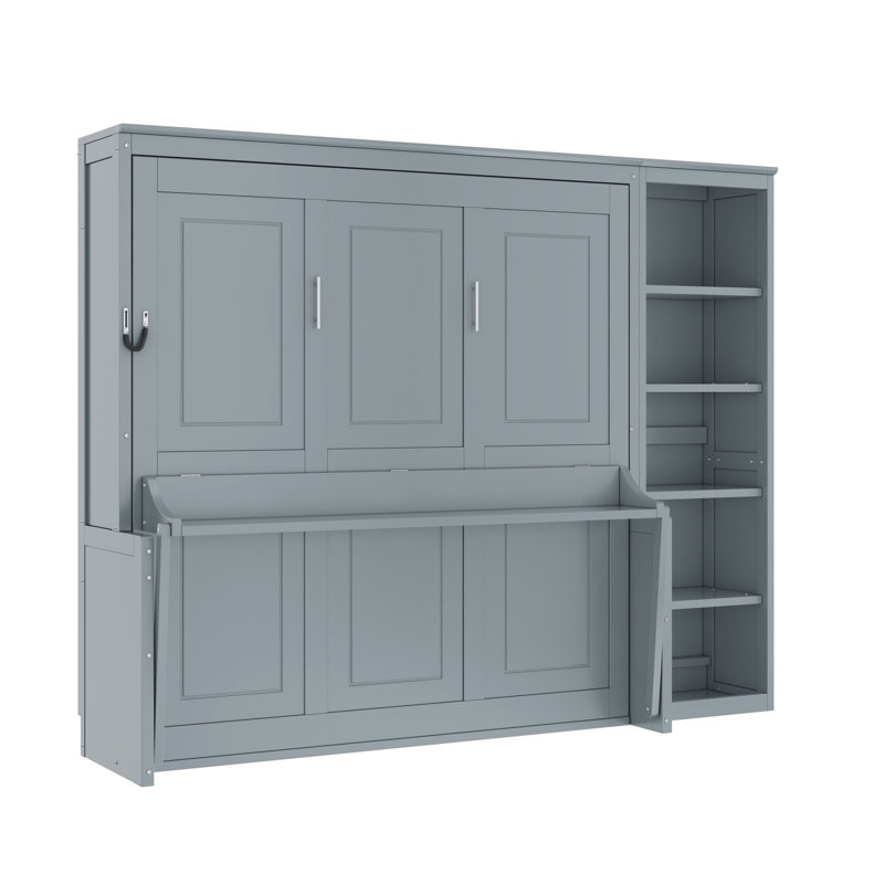 Grand lit escamotable avec bureau et bibliothèque, Grey