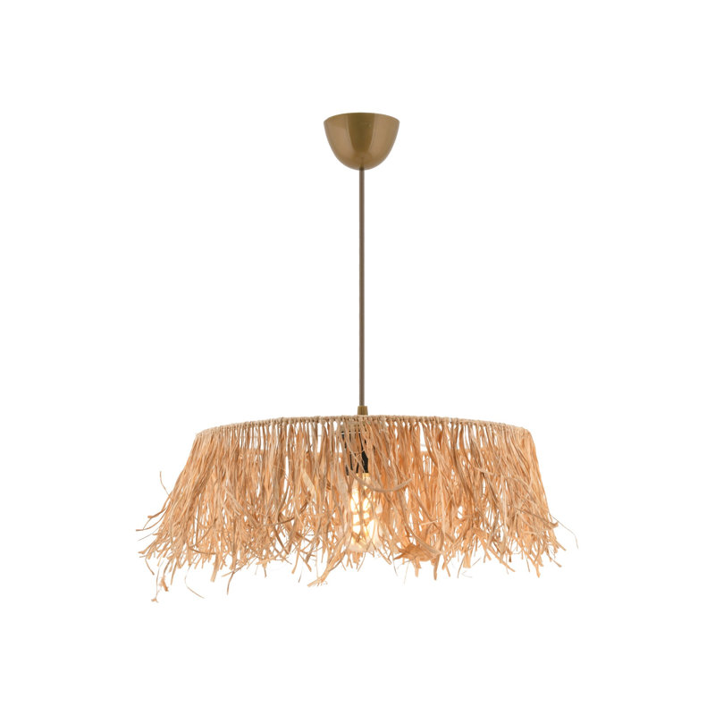 Elegant Metal Chandelier with Raffia Cap, Adjustable Height 23.6 to 23.6 inches | Natural Colors, CE Certified, E27 Socket (Max 40W) | Perfect for Dining Room, Living Room & Entryway, Stylish & Functional Lighting