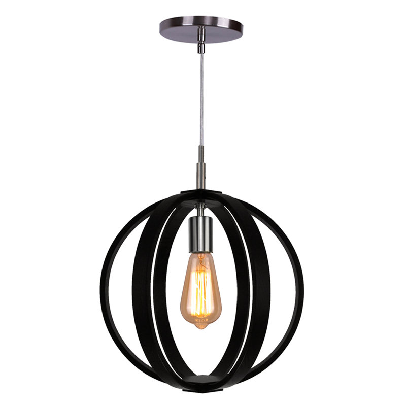Luminaire sphère suspendu 1 lumières simple Jovany, Wengé, Nickel satiné