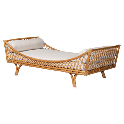 Bali & Pari Akemi Handwoven Natural Rattan Daybed With Cushion – Boho Coastal Lounge Bed For Living Room, Bedroom, Or Sunroom by Bayou Breeze