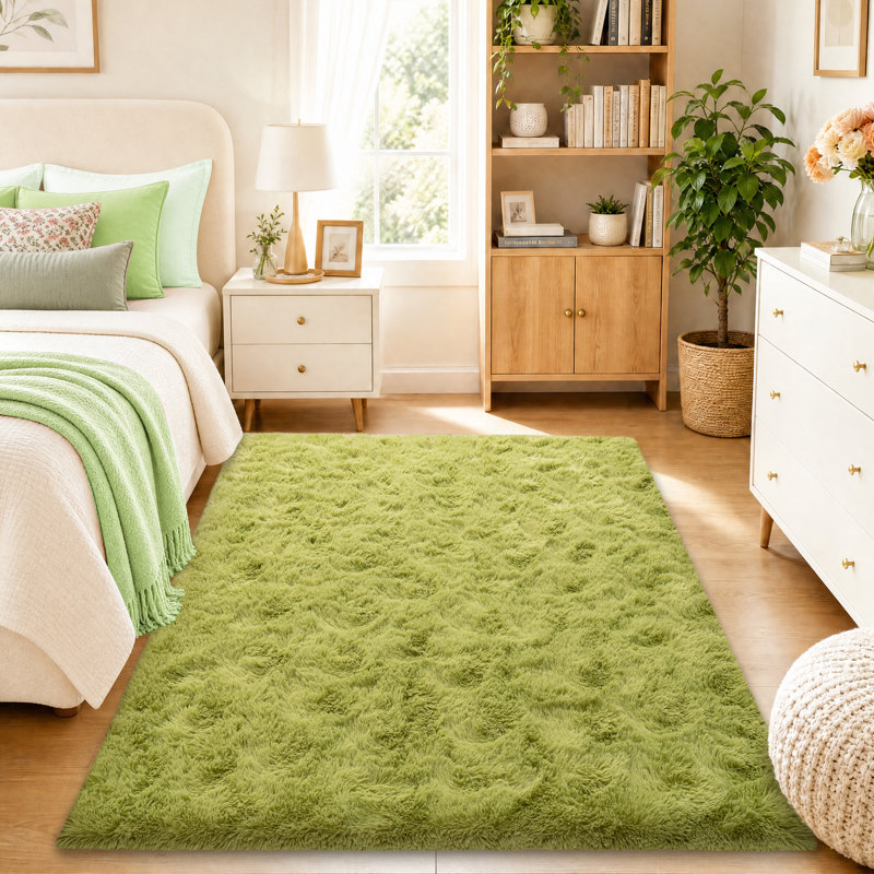 Solid Rug Soft Fluffy Grass Green Indoor Area Rug for Living Room Bedroom Nursery Kids Room, Rectangle 5' x 7', Grass Green