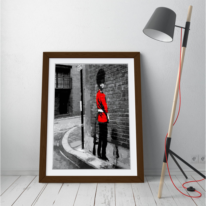Banksy Queens Guard - Single Picture Frame Print on Canvas, 89cm H x 64cm W, Walnut Framed