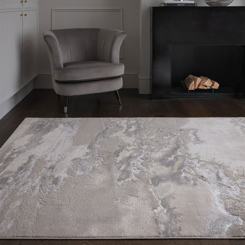 Aurora AU02 Cloud Metallic Area Rug, Rectangle 80 x 150cm, Beige/Silver