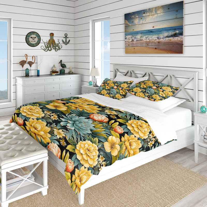 Literie ananas Serenity Tropical, Housse de couette pour grand lit et 2 taies décor