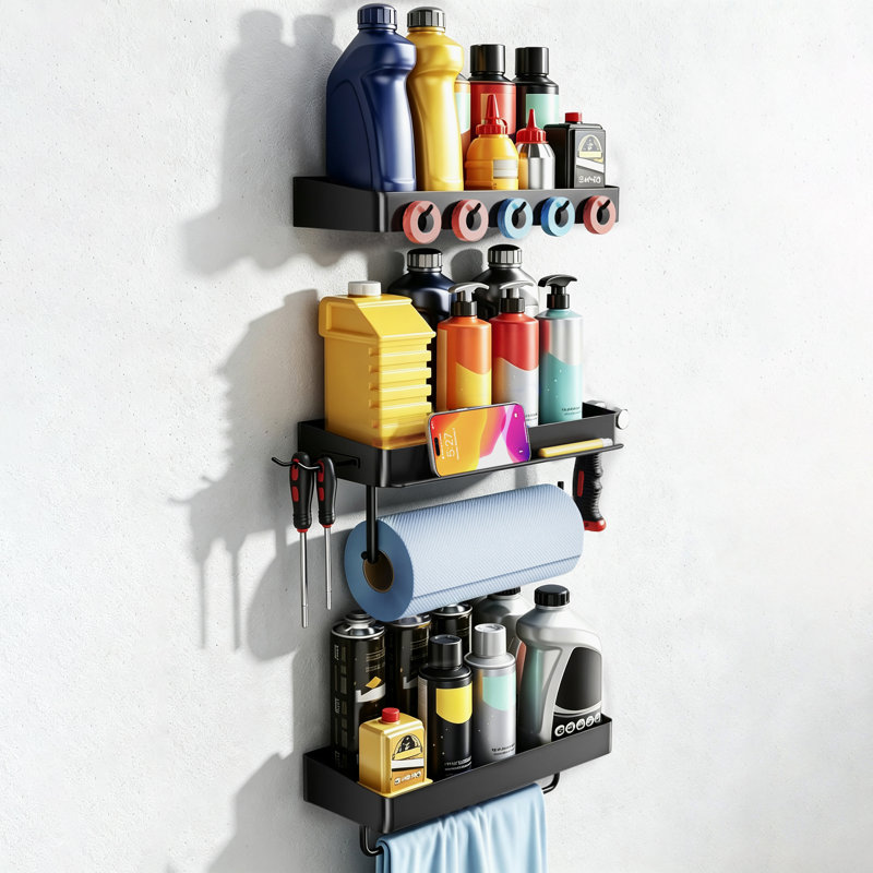3 Pack Wall Mounted Metal Storage Shelves, Multi-Functional Garage Organizer