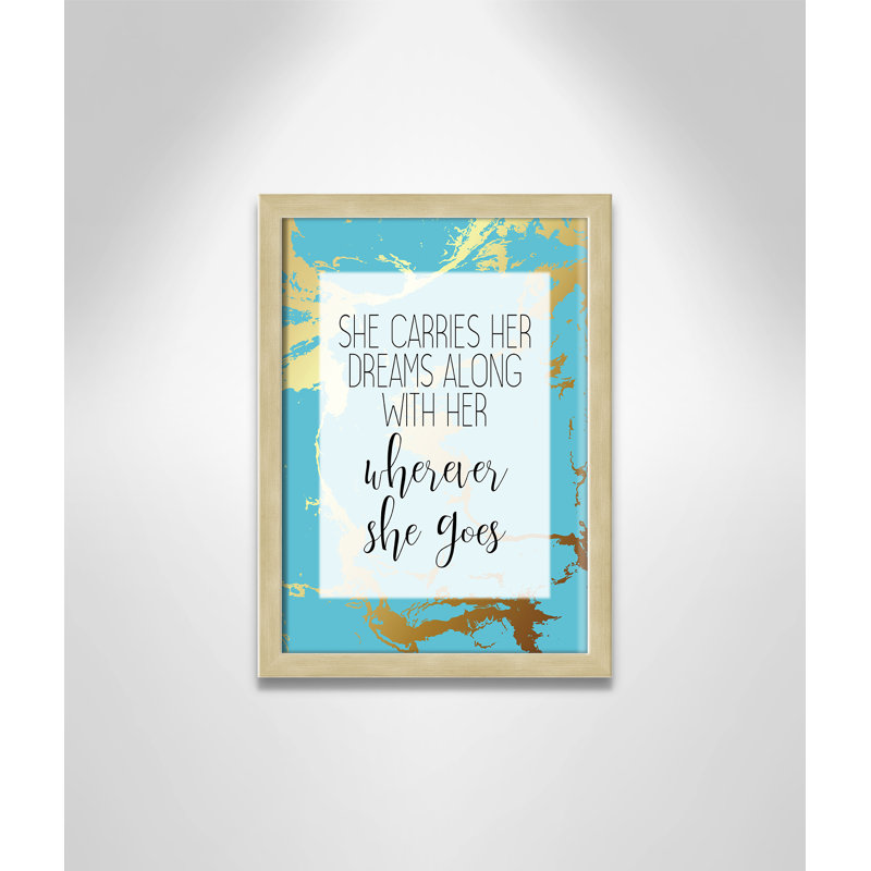«Whereever she goes», art encadré, H 15 po x l 11 po x P 1,19 po, Encadré de boîte champagne clair