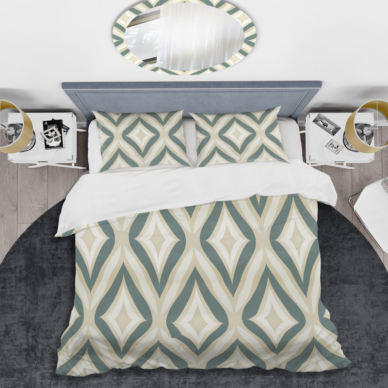 Neutral Space - Damask Duvet Cover Set - Microfiber Polyester, King Duvet Cover + 2 King Shams