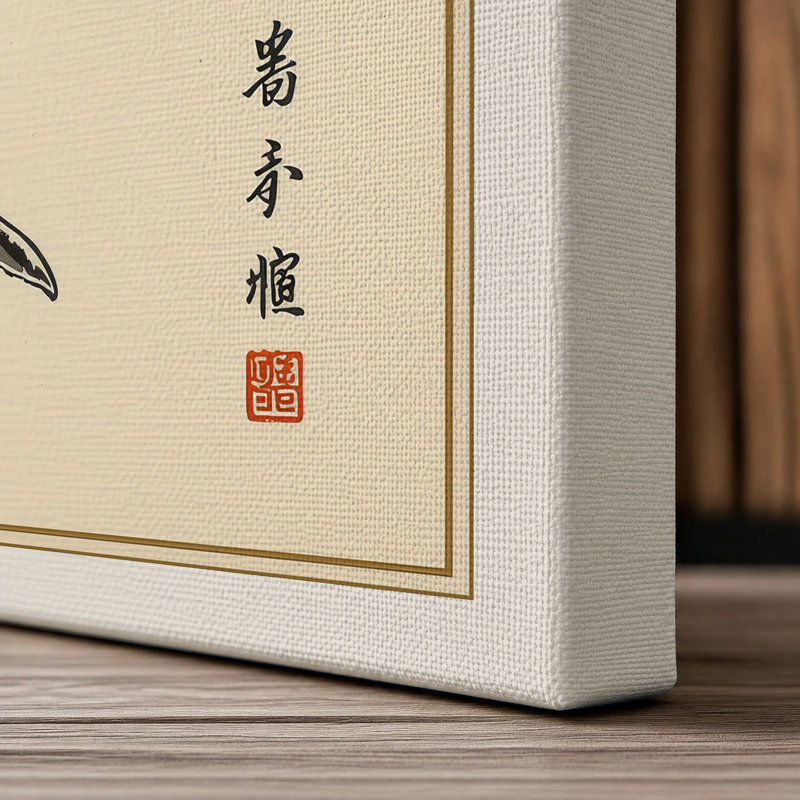 Leaping Dolphin Japandi - Wrapped Canvas, 18x12 - 45.7 x 30.5 cm, Cream Border