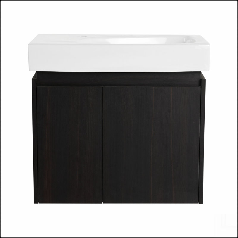 Meuble-lavabo 24 po avec lavabo en céramique, meuble-lavabo mural flottant, armoire de rangement en bois avec portes doubles pour la salle de bain