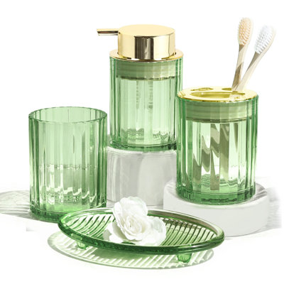 Bathroom Accessories Set, 4 Pcs Glass Bathroom Accessories Sets Complete W/Soap Dispenser, Soap Dish ,Toothbrush Holder,Tumbler, Bathroom Decor, Gift For Home Apartment ()