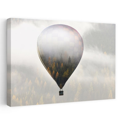 Misty Forest Balloon Flight Colorful Dreamy Ethereal Autumn Forest Wall Art Print