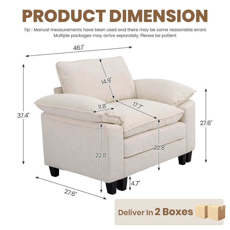 Fauteuil d'appoint rembourré Modern Comfy, Tissu beige