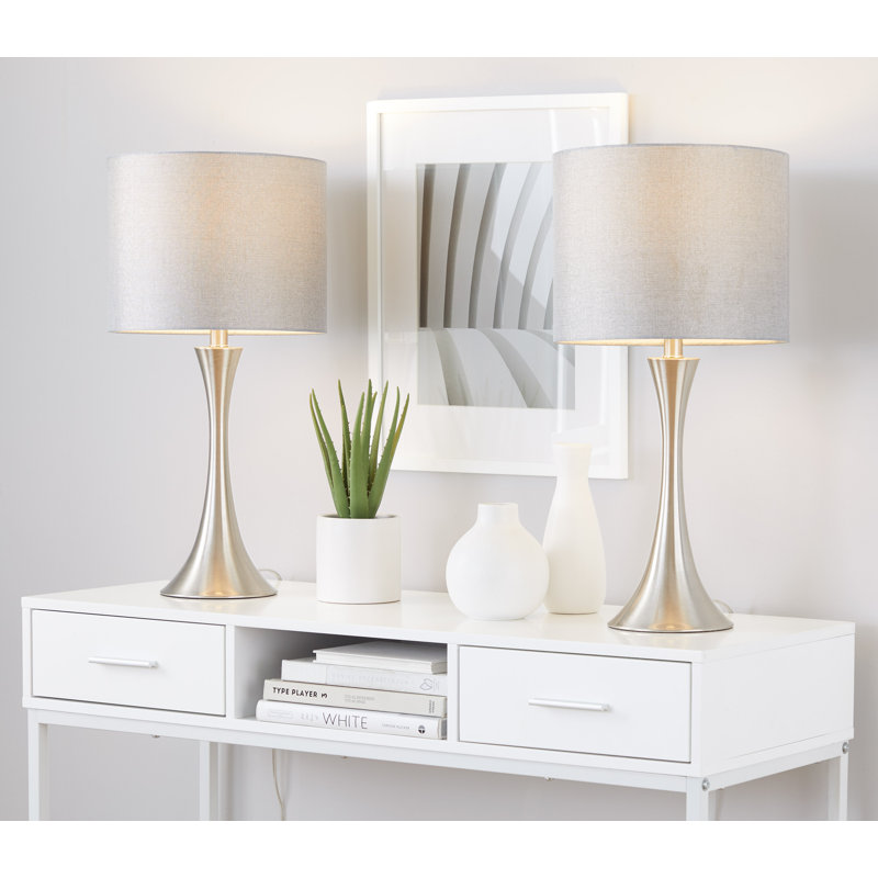Ensemble de lampes de table standard 24,25 po Adonis, Nickel brossé, Gris scintillant
