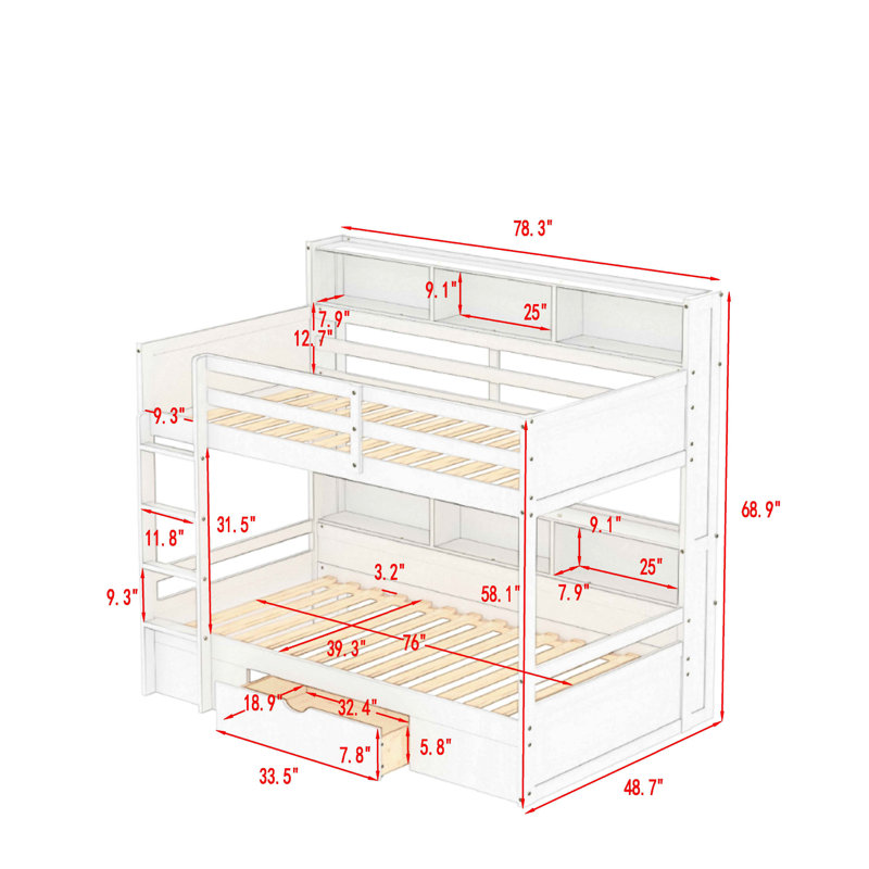 Ginamarie Twin over Twin Standard Bunk Bed with Shelves by Harriet Bee, White