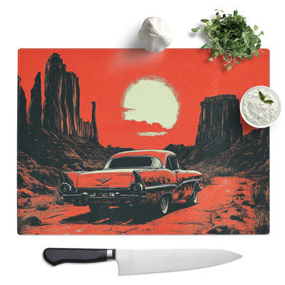 Retro Travel Graphic  Glass Chopping Board