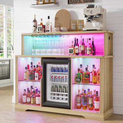 47.2"Modern Wine Cabinet with Built-in RGB Lighting, Charging Station, 4 Removable Wine Racks (Include Refrigerator)