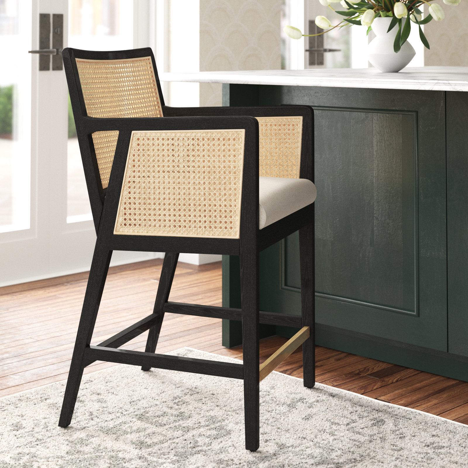 Octavia Counter & Bar Stool, Counter Stool (27" Seat Height), Beige, Black/Natural