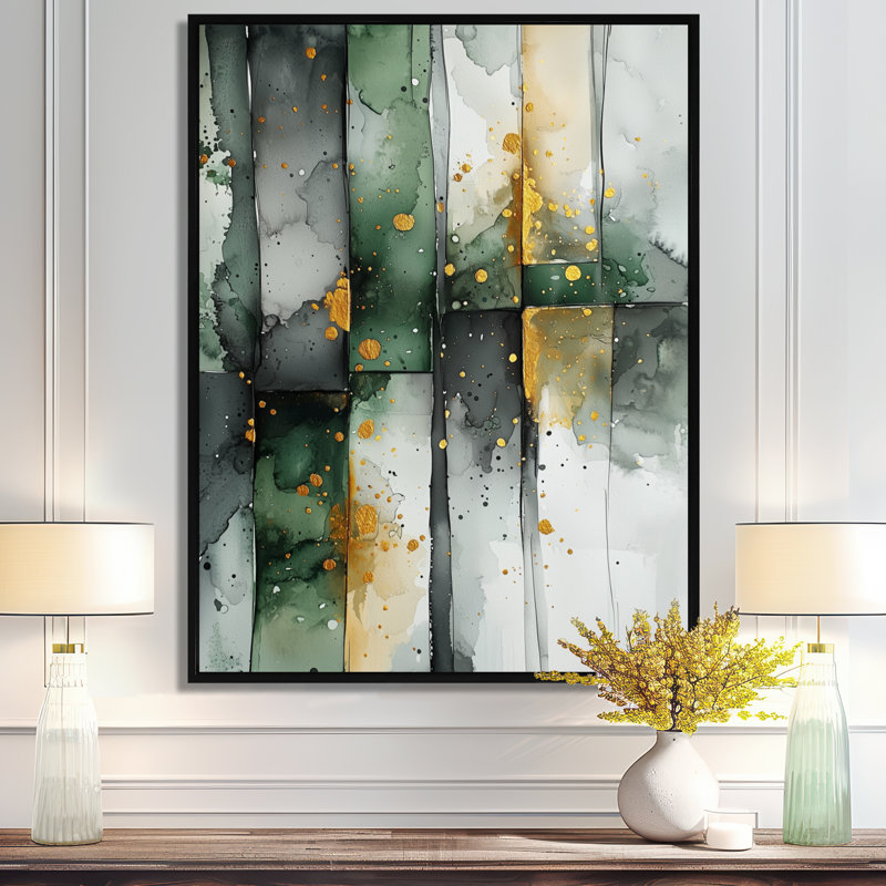 Art mural encadré optique doré et vert II - fauvisme, Noir, Reproduction avec cadre flottant, H 20 po x l 12 po