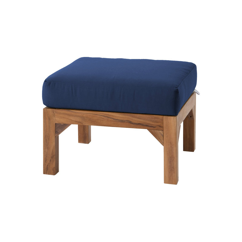 Repose-pieds extérieur en teck avec coussin Sunbrella, Bleu marine