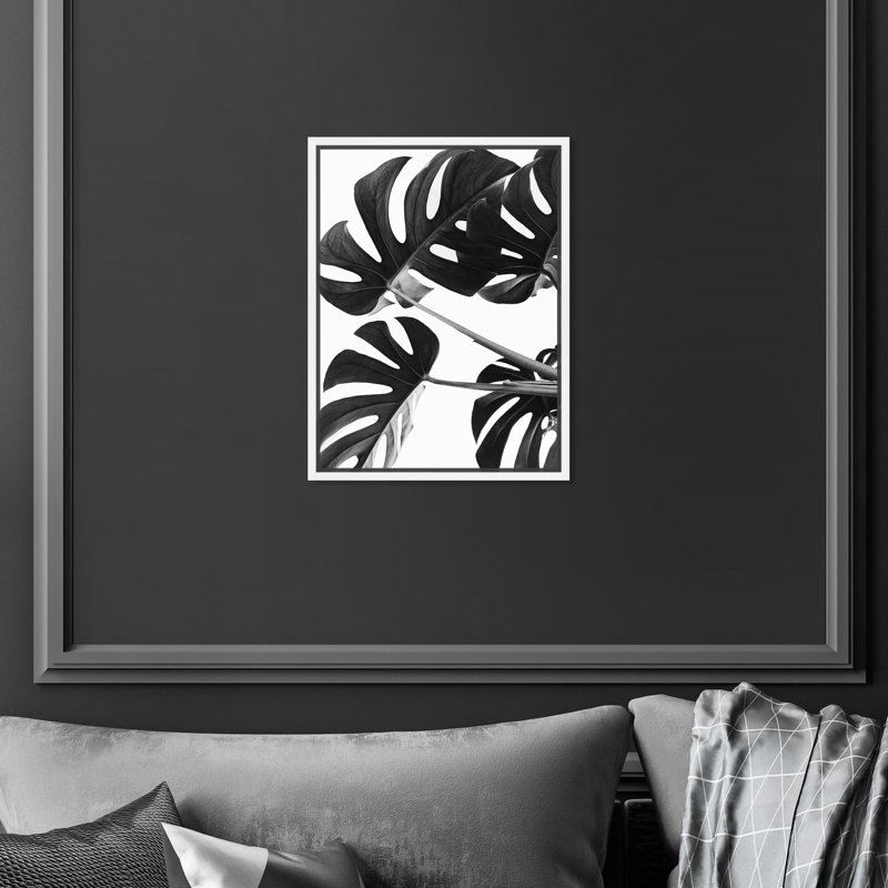 Feuille de Monstera I - Impression sur toile, H 36 po x l 24 po, Toile avec cadre blanc