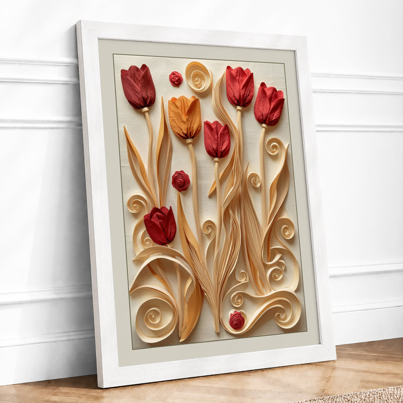 Tulip Garden Arrangement Botanical - Framed Print, A2 - 59.4 x 42.0 cm, White