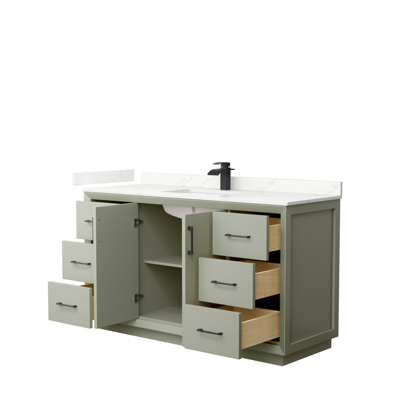 Strada 60 in. Single Vanity, Giotto Quartz, Light Green, Satin Bronze