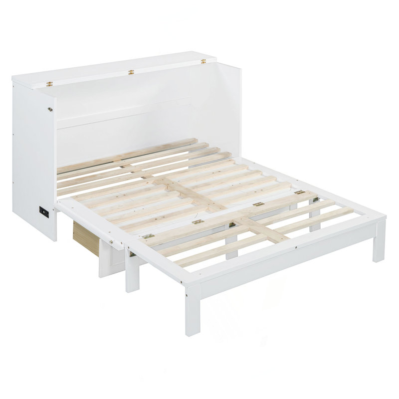 Lit escamotable double avec grands tiroirs, Lit double, Blanc