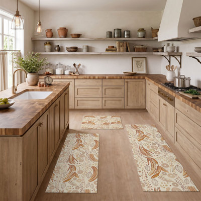 Botanical Feather Non-Slip Washable Kitchen Mats