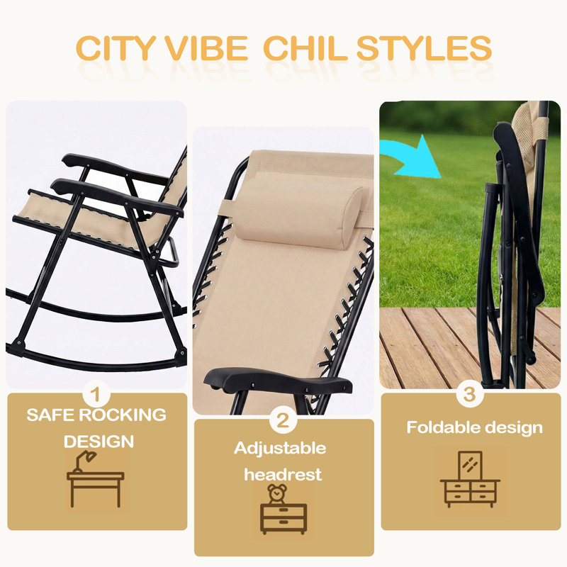 Ensemble de 2 chaises berçantes pliantes pour le patio, Kaki